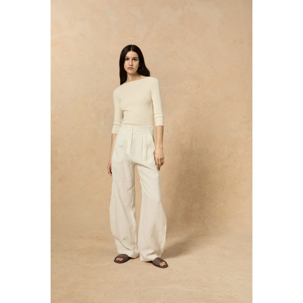 Cortana Ivoor Lange Mouw Zijde Blend Top Beige Dames