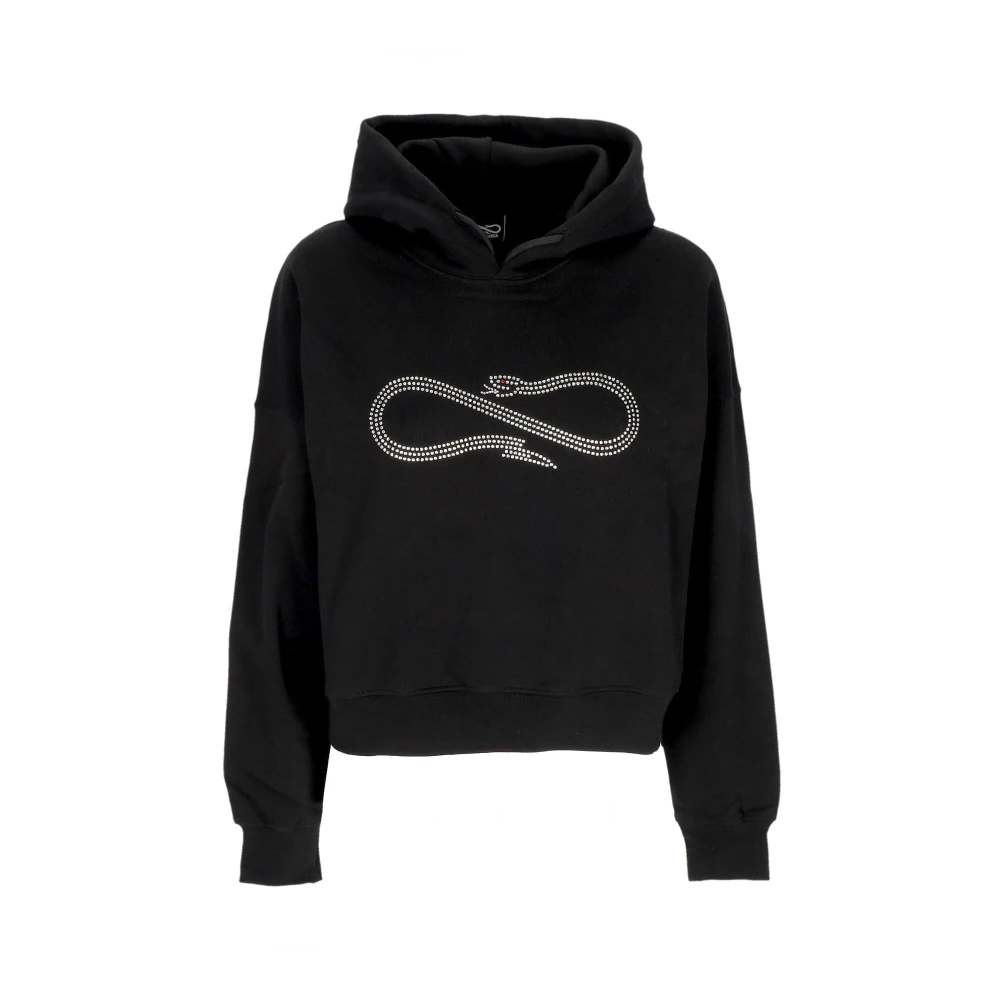 Svart/sølv Cropped Hoodie med Rhinestone Logo