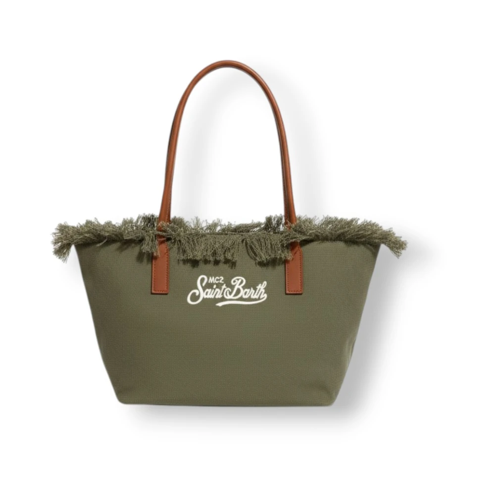 Mc2 Saint Barth , Shopping Bags, Female, Green, One Size, City Bag Mid Fringe Shoulder Bag