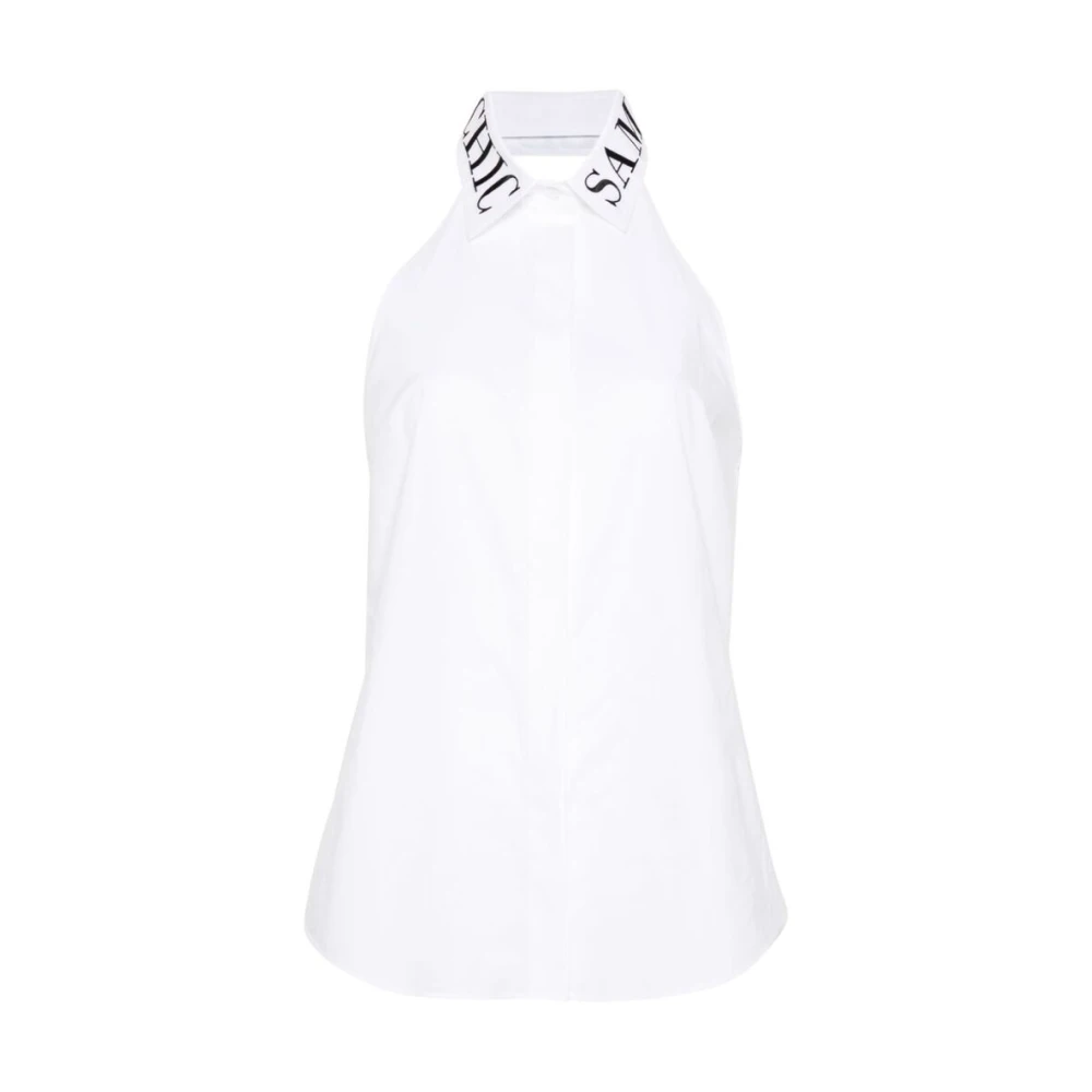 Moschino Witte Logo-Geborduurde Mouwloze Blouse White Dames