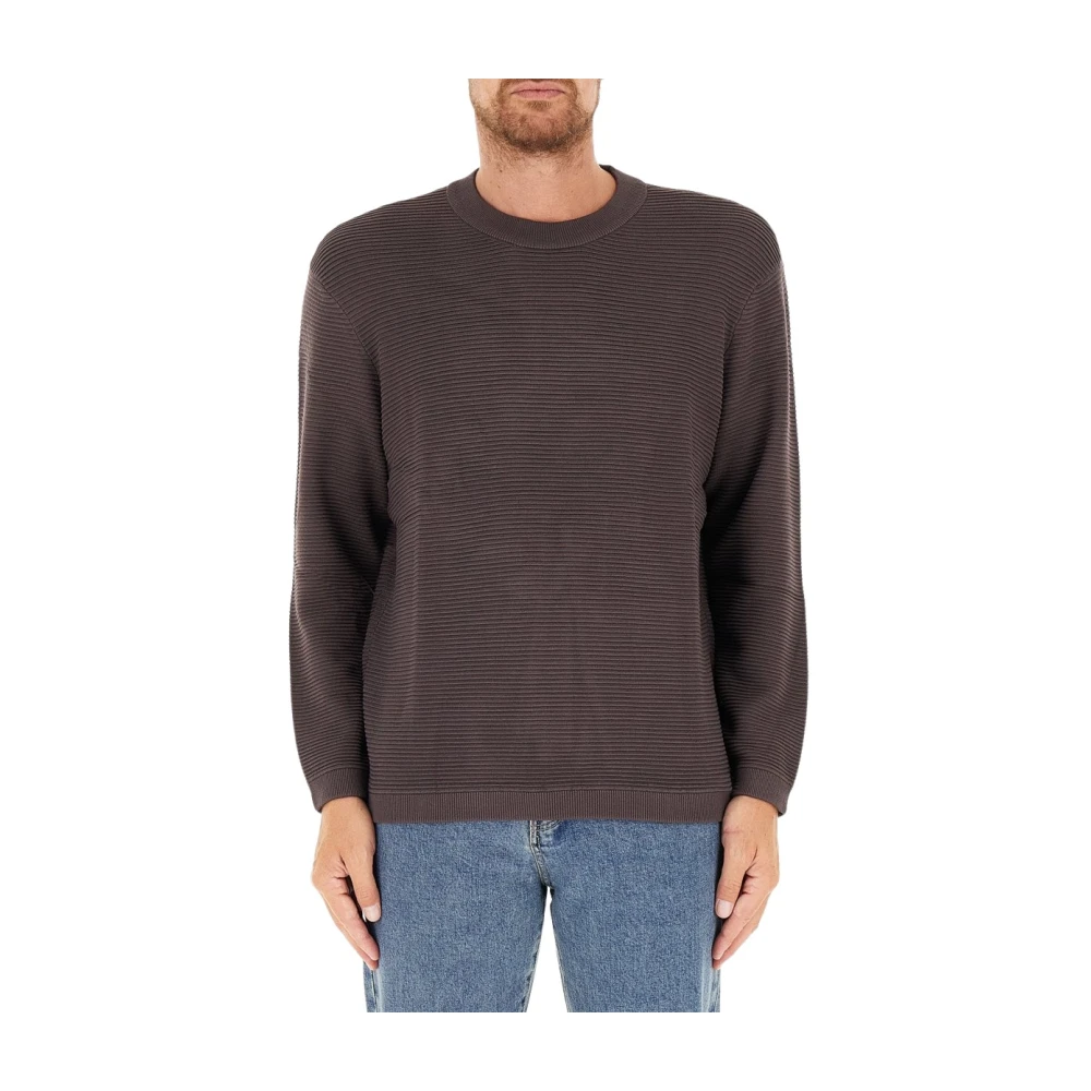 Armani Exchange Brown Round-Neck Knitwear, Male, Xl, Maglia Girocollo