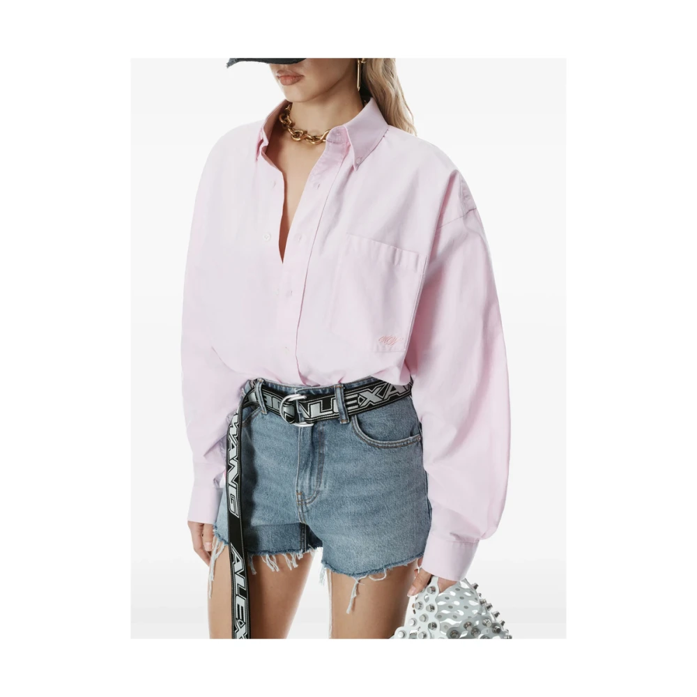 T by Alexander Wang Roze Button-Up Shirt met Logo Pink Dames