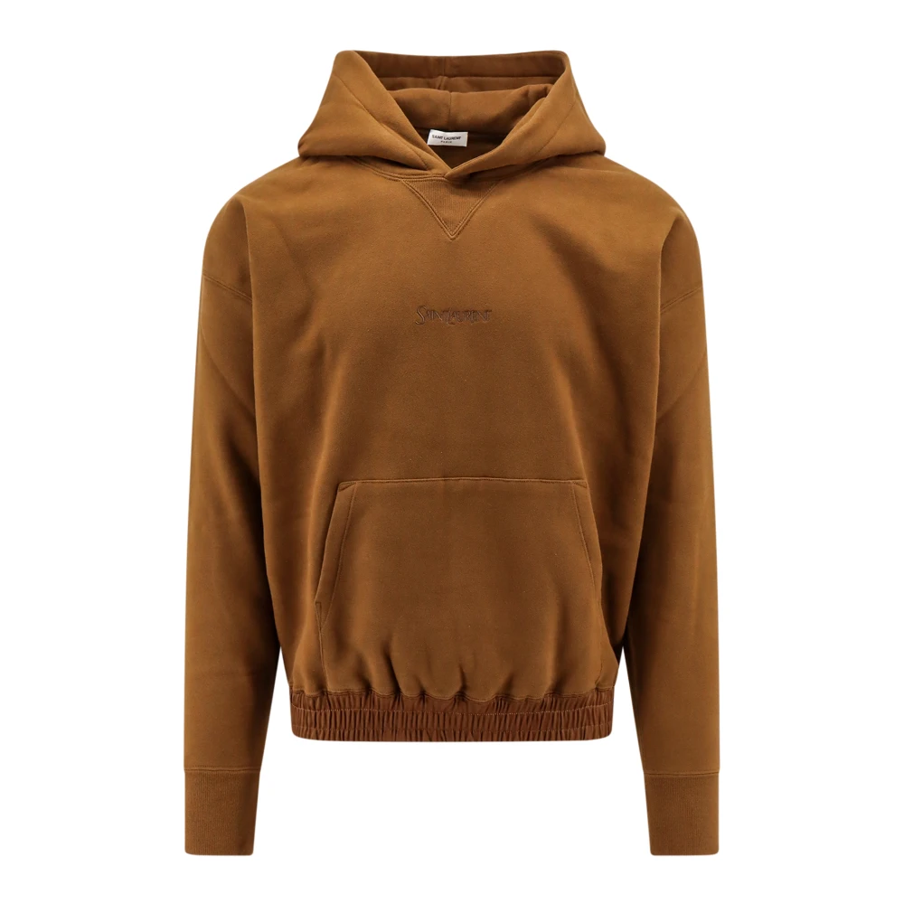 Saint Laurent Biologische Katoenen Sweatshirt met Geborduurd Logo Brown Heren