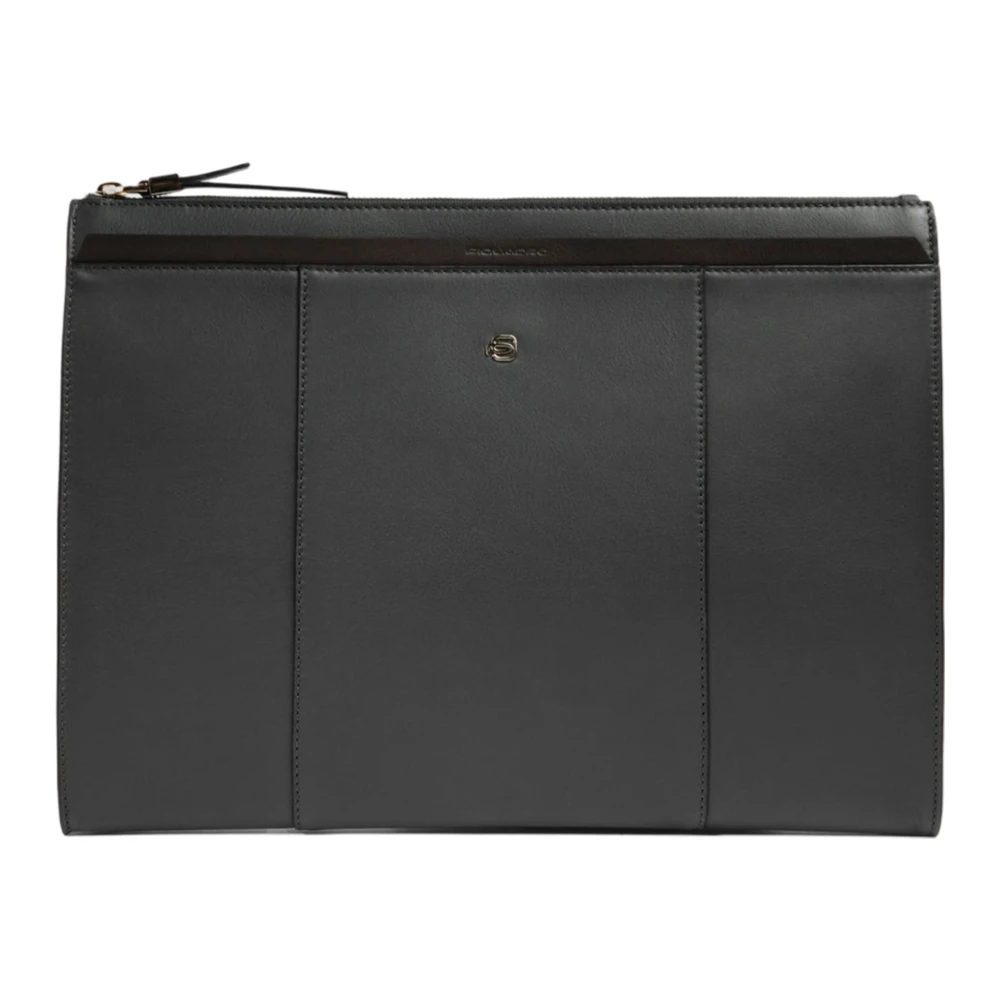 Piquadro Zwarte leren iPad clutch met sleutelhanger Black Dames