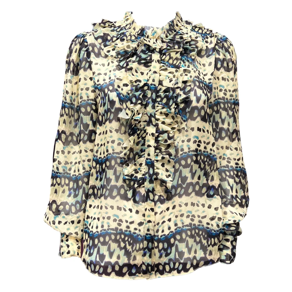 Ulla Johnson Women's Ruffled Silk Blouse Stand-Up Collar