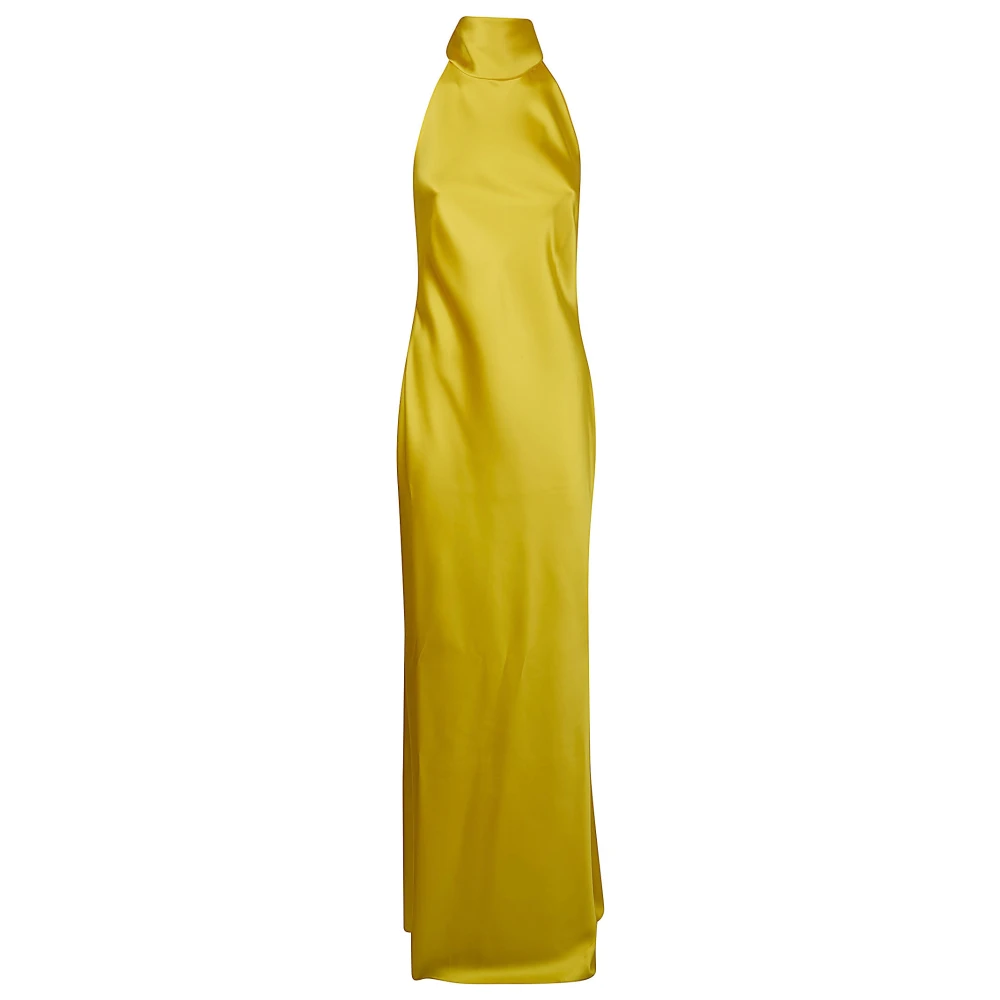 Polo Ralph Lauren Women's Yellow Chilton Halter Stretch Satin Evening Dress