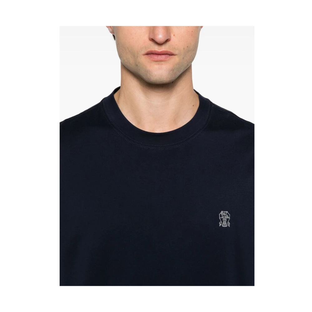 BRUNELLO CUCINELLI Navy Blue Crew Neck T-shirt Blue Heren