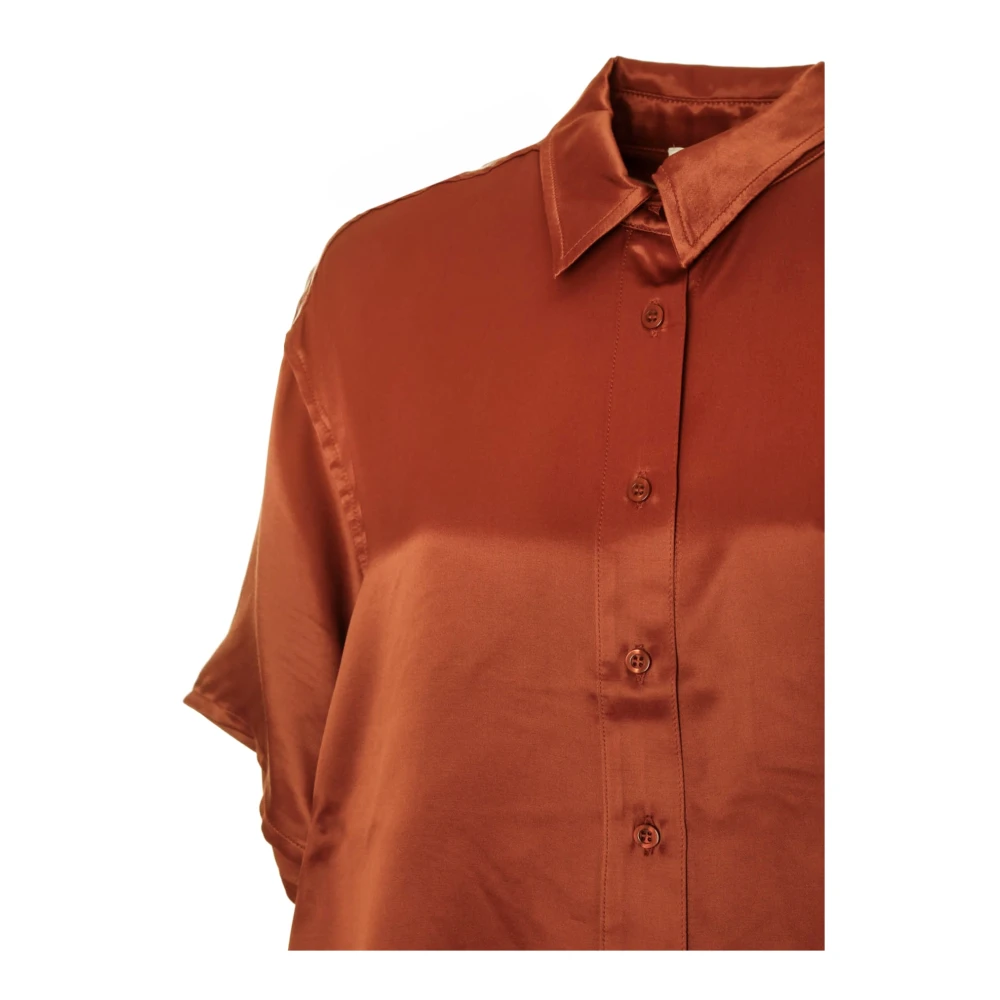 American vintage Luchtige korte mouwen blouse met knopen Brown Dames