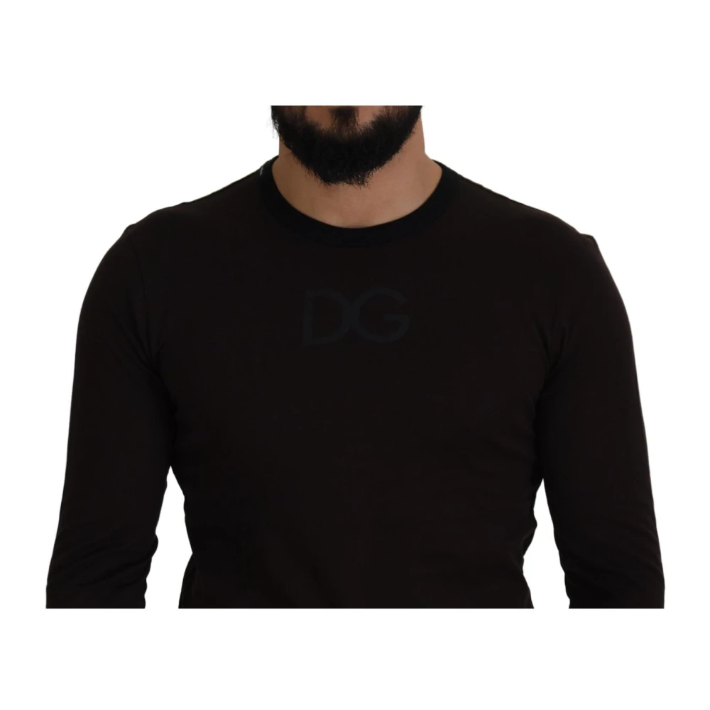 Dolce & Gabbana Bruine Katoenen Crewneck Pullover Sweater Black Dames