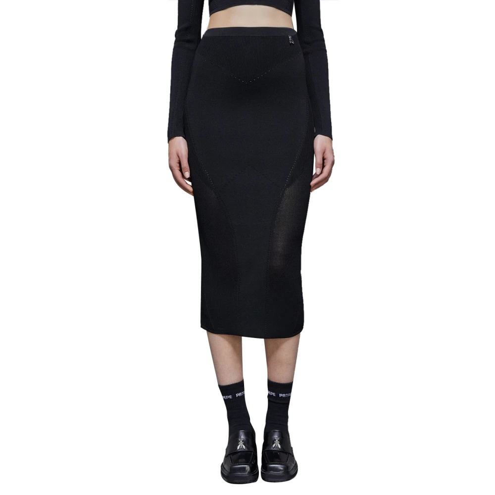 PATRIZIA PEPE Zwarte Midi Rok met Vliegdetaillering Black Dames