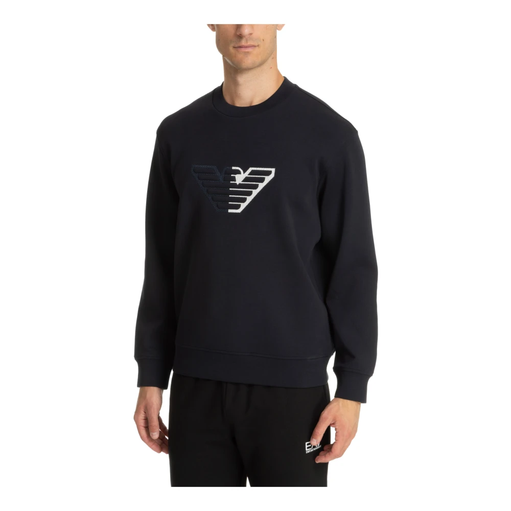 Emporio Armani Men's Blue Plain Logo Embroidered Sweatshirt