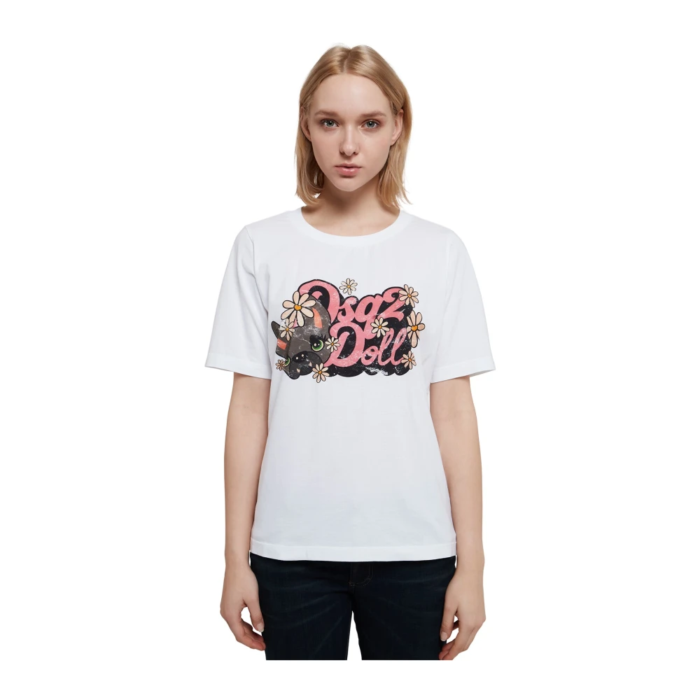Dsquared2 Wit Katoenen T-Shirt met Logo Print White Dames
