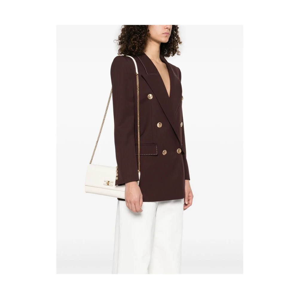 Elisabetta Franchi Ecru Leren Schoudertas met Ketting Beige Dames