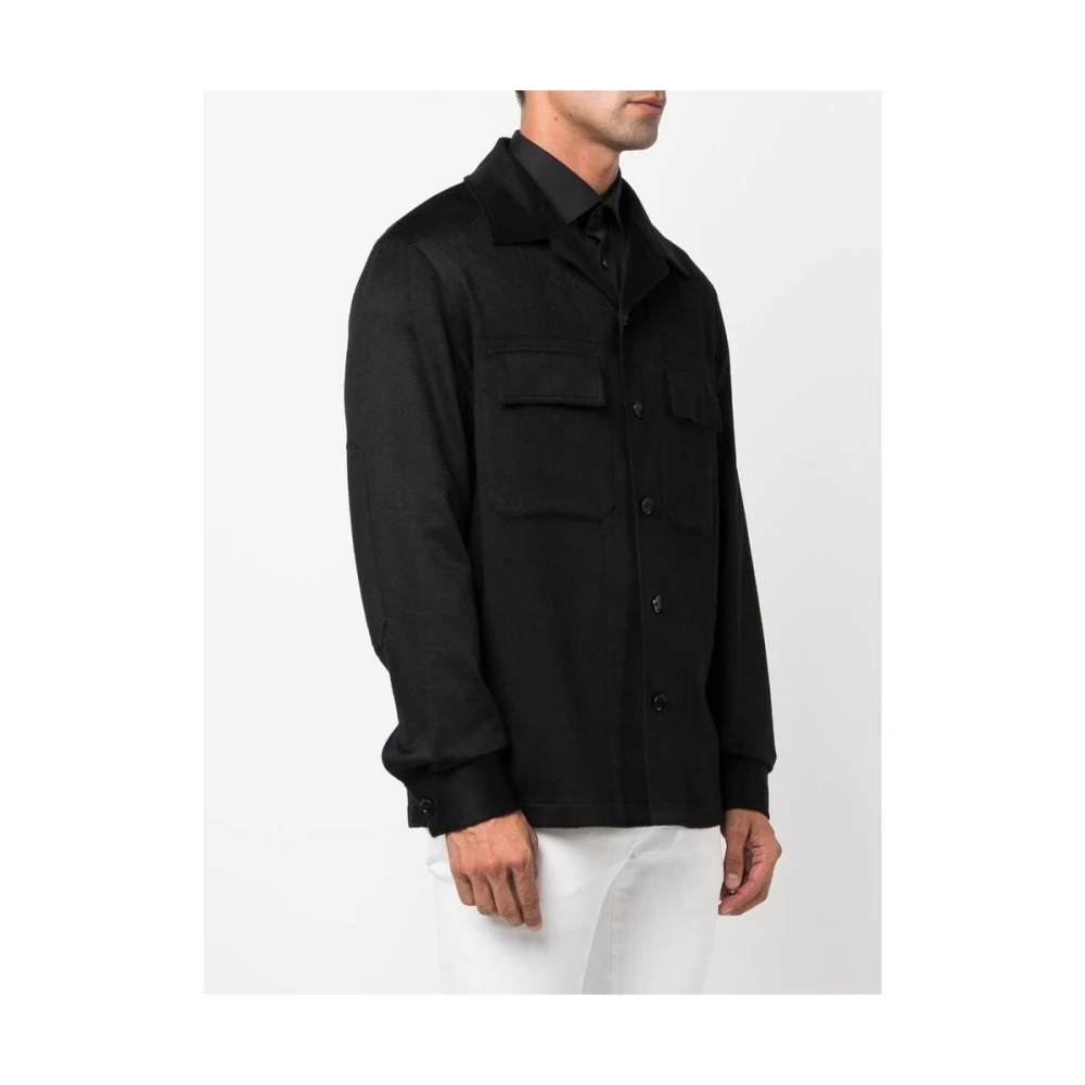 Ermenegildo Zegna Zwarte Kasjmier Klassieke Kraag Overhemd Black Heren