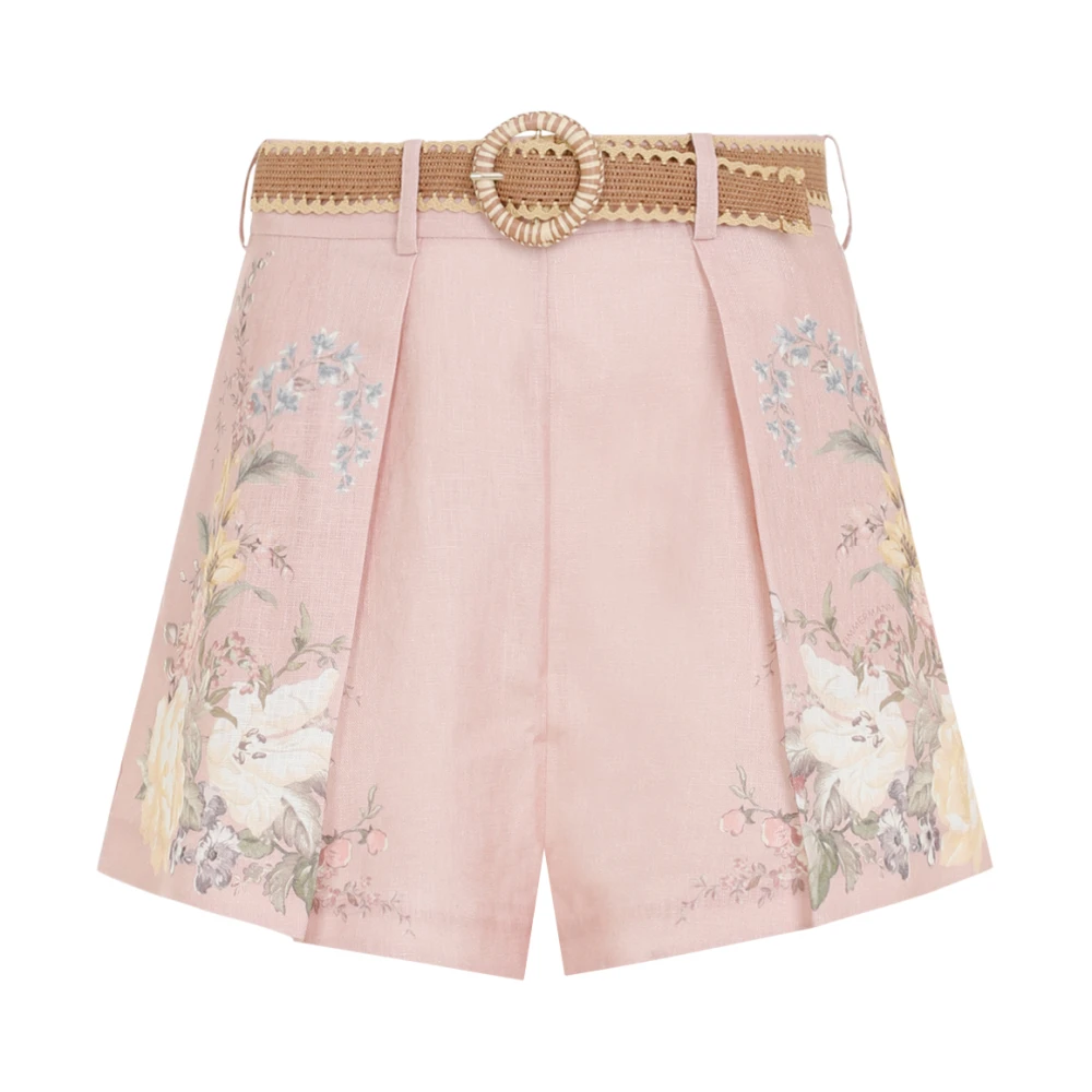 Zimmermann Bloemenprint Hoge Taille Linnen Shorts Multicolor Dames