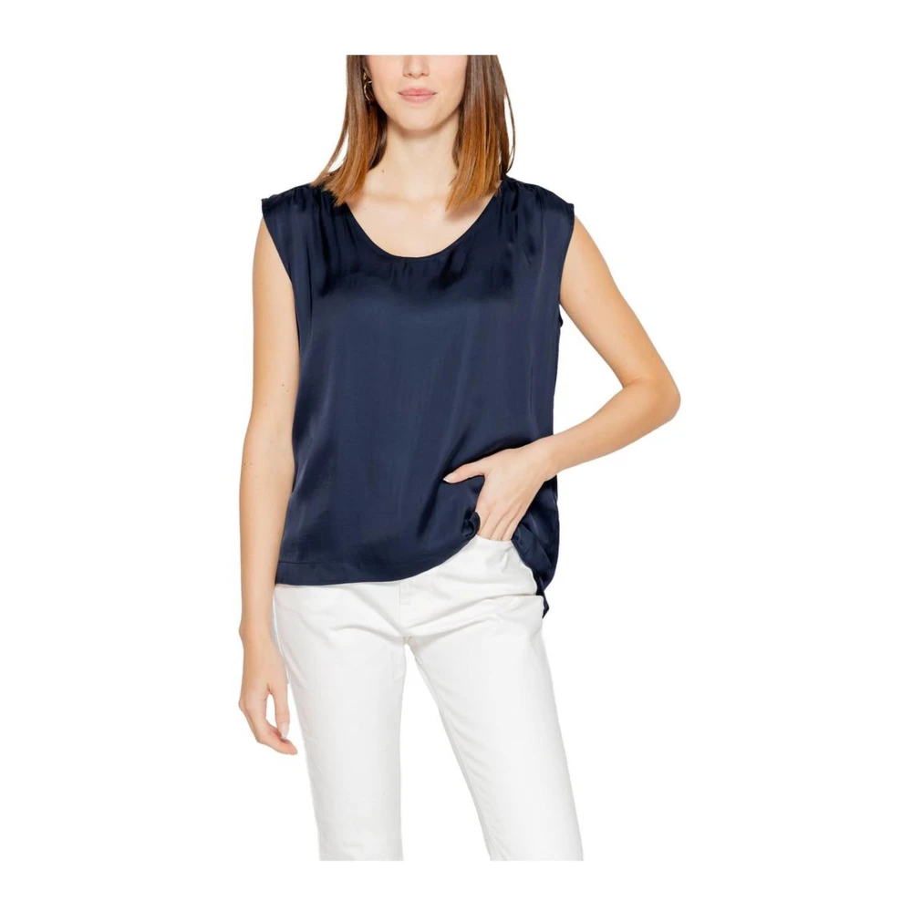 Street One Korte Mouw Viscose Blouse Blue Dames