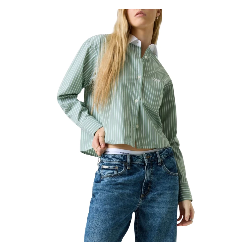 Guess Women's Green Shirts, S, Relaxed Cotton Shirt