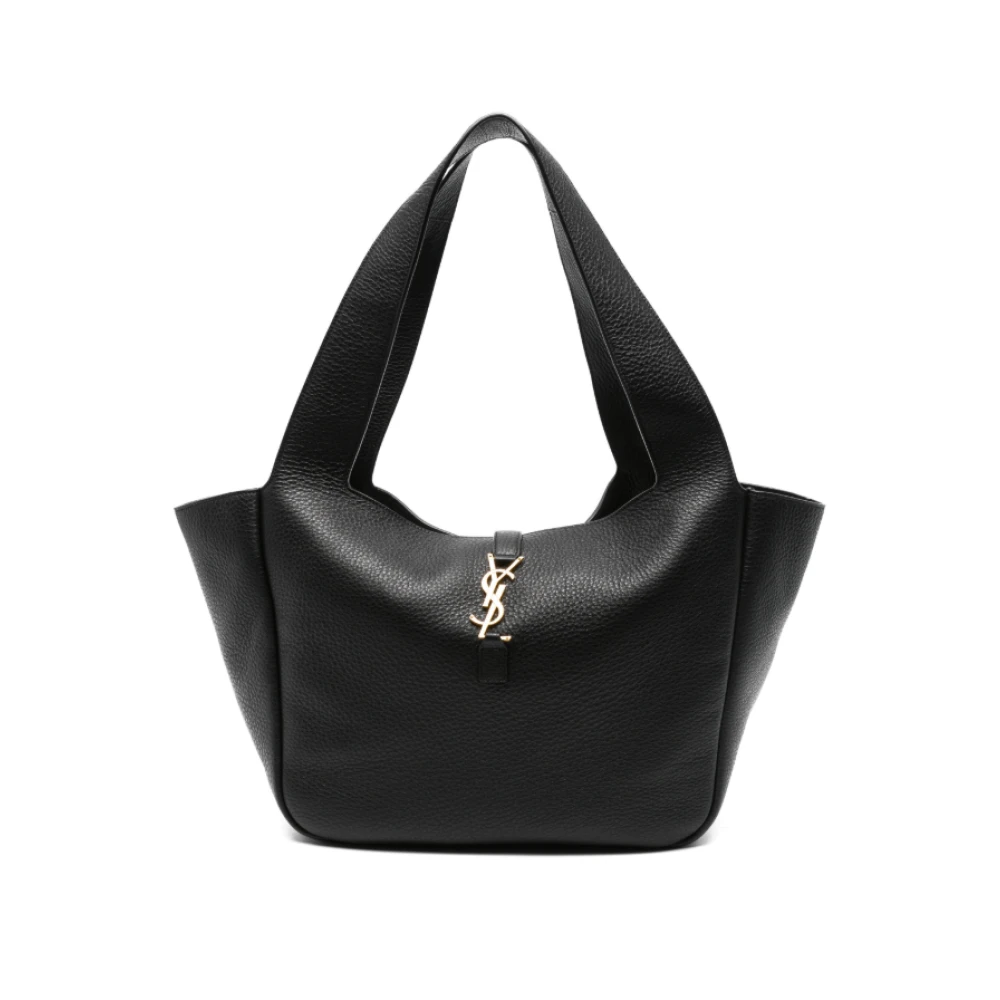 Saint Laurent Zwarte leren tote tas met overslagriem Black Dames