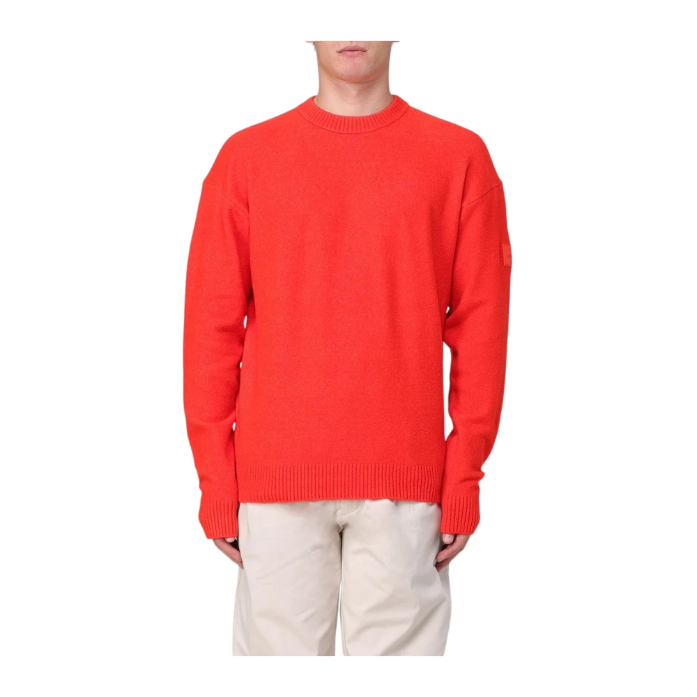 Calvin Klein Men's Orange Logo Badge Jumper - Round-Neck Knitwear - 2XL - Knitwear