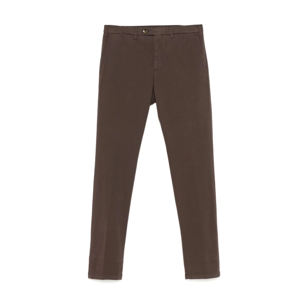 Canali Sepia Bruine Katoenen Twill Broek Brown Heren