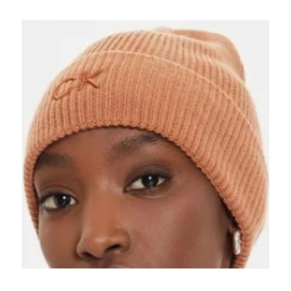 Calvin Klein Geborduurde Fijne Rib Beanie Muts Brown Dames