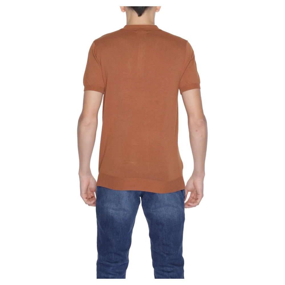Gianni Lupo Bruine Polo Shirt Knoopsluiting Mannen Brown Heren
