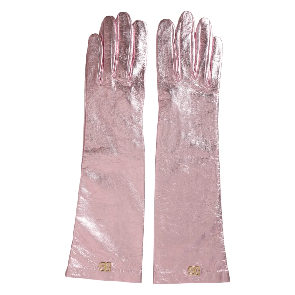 Dolce & Gabbana Roze Gelamineerde Logo Handschoenen Pink Dames