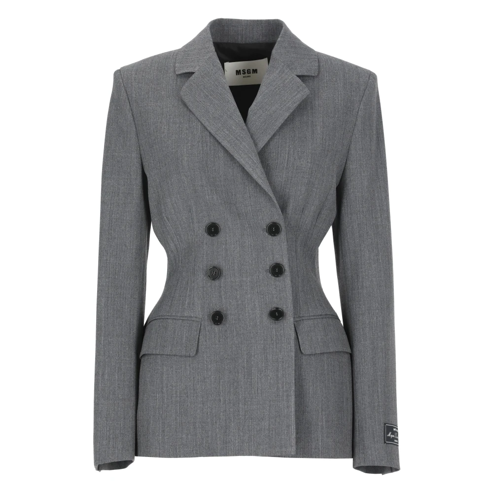 Msgm Grijze Wollen Blend Double-Breasted Blazer Gray Dames