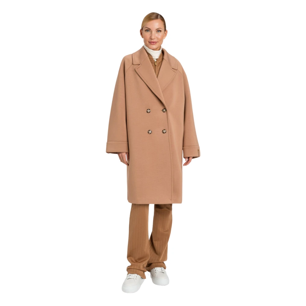 Twinset Scuba Stof Double-Breasted Jas Brown Dames