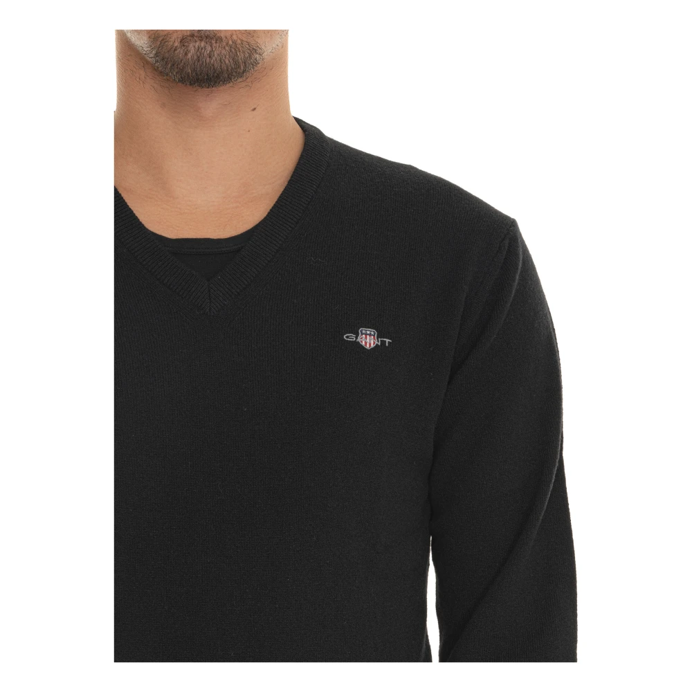 Gant V-hals trui extra fijne lamswol Black Heren