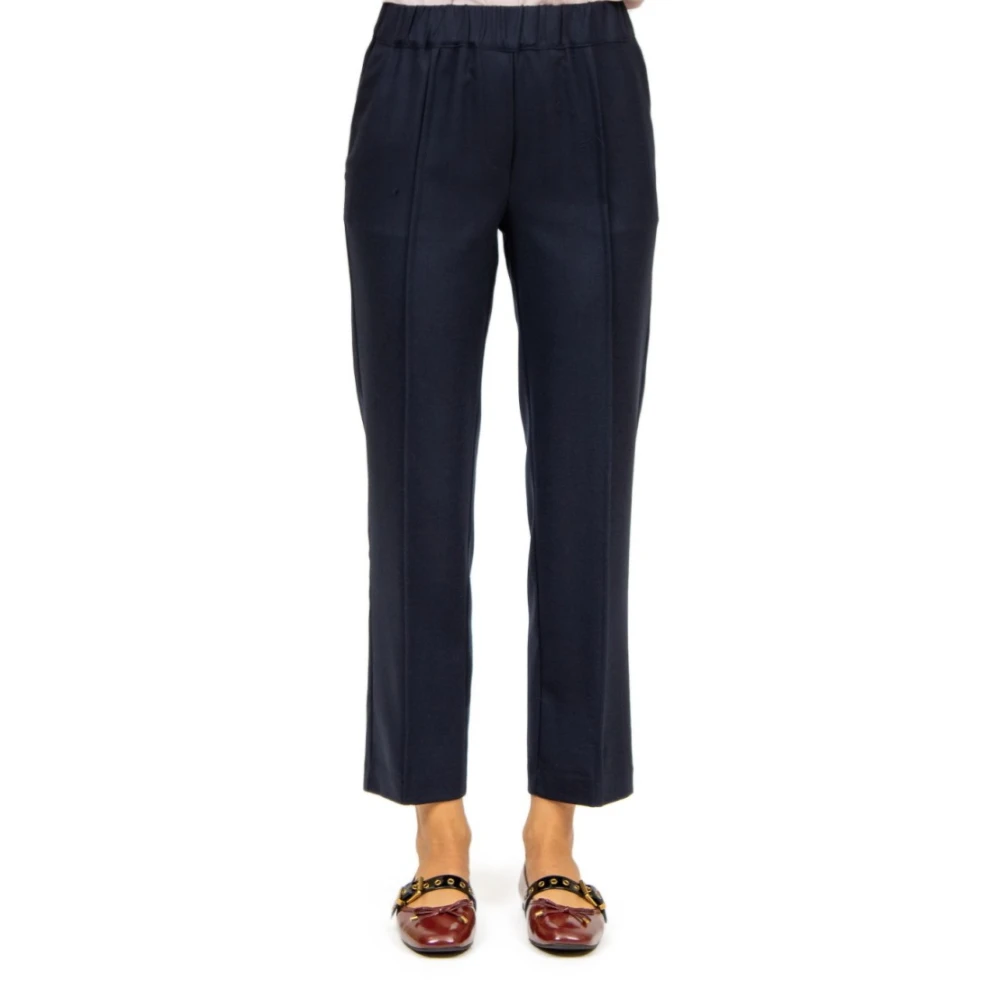 Semicouture Blauwe Flanellen Broek met Elastische Taille Blue Dames