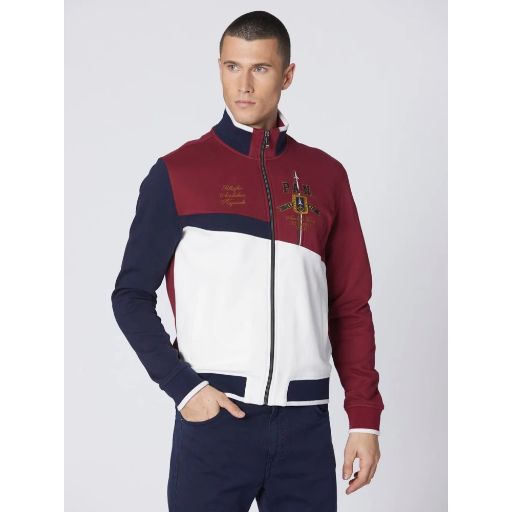 aeronautica militare Kleur-blok rits sweatshirt met borduurwerk Red Heren