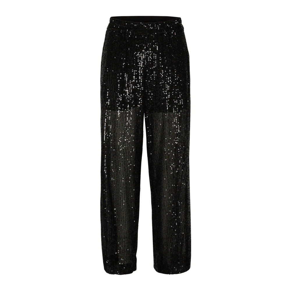 Gestuz Zwarte Paillet Wijde Pijp Broek Black Dames