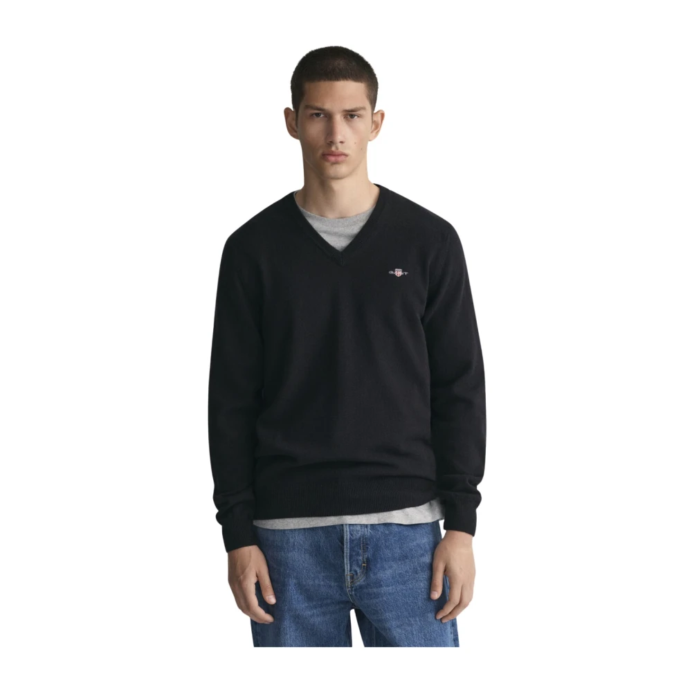 Gant Klassieke Wol V-Hals Trui Black Heren