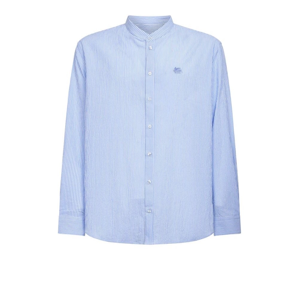 Etro Blue Logo-Embroidered Shirt - Male - Casual Shirts - M - Shirts