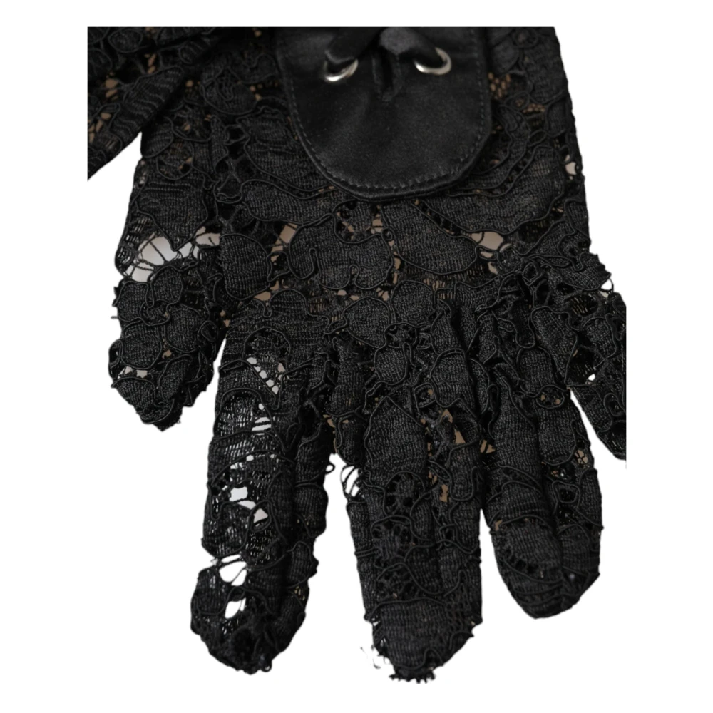 Dolce & Gabbana Zwarte Kant Ellebooglange Handschoenen Black Dames