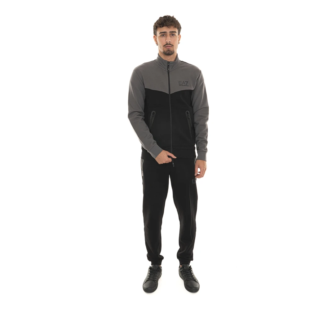 Emporio Armani EA7 Kontrast Zip Tracksuit med Sidologotyp Multicolor, Herr