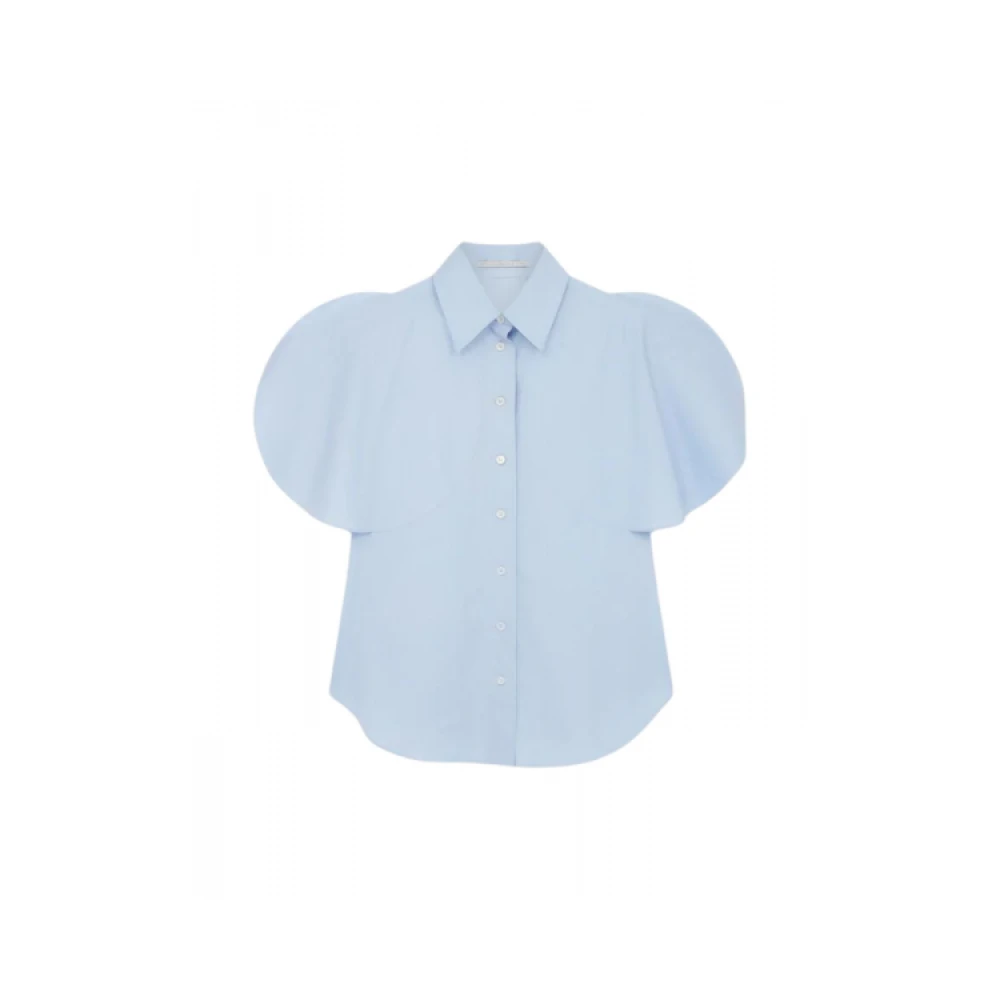Stella Mccartney Wijdvallende Shirt Blauw Franse Kraag Korte Mouwen Blue Dames