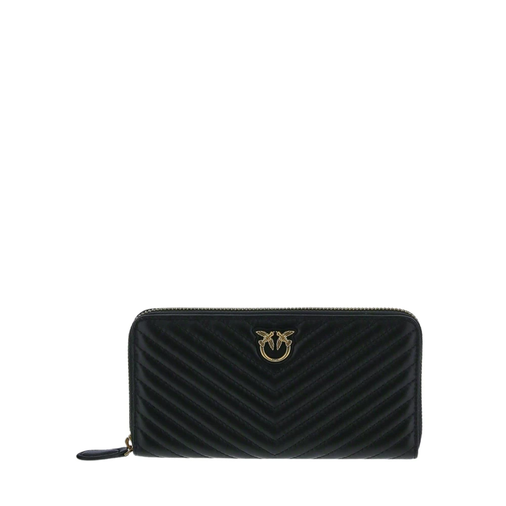 Pinko Women's Black Wallets & Cardholders, One Size, Zip-Around Wallet In Chevron-Patterned Nappa Leather