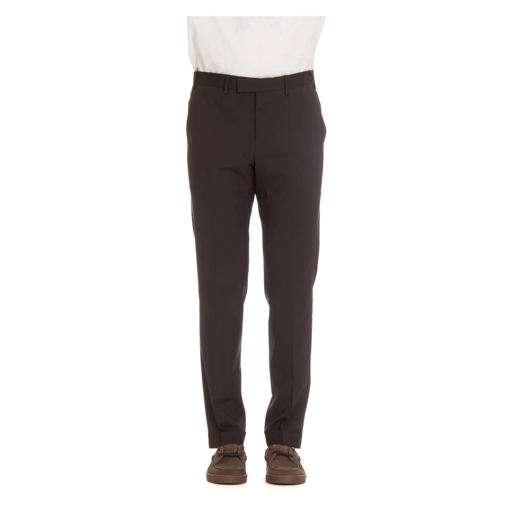 Pt Torino Men's Brown Slim-Fit Trousers, M, Slim-Fit Trousers