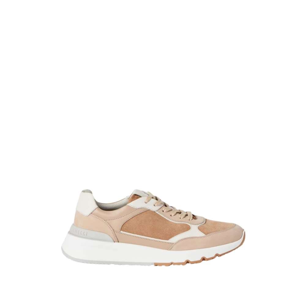 Brunello Cucinelli Panelled Leather Trainers - Male - Sneakers - Brown - 8 Uk - Shoes