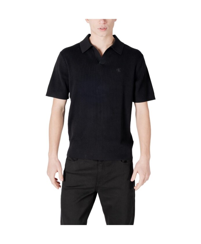 polo-en-coton-noir-linear