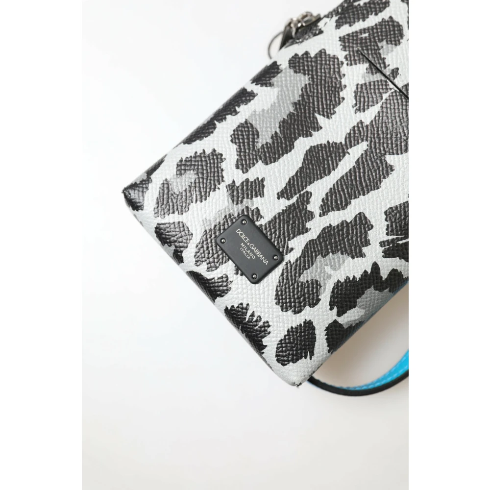 Dolce & Gabbana Grijze Luipaard Leren Crossbody Telefoontas Gray Heren