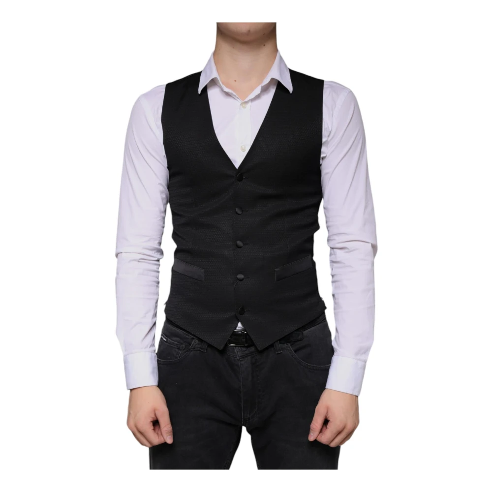 Dolce & Gabbana , Waistcoats, Male, Black, S, Black Wool Formal Waistcoat Dress