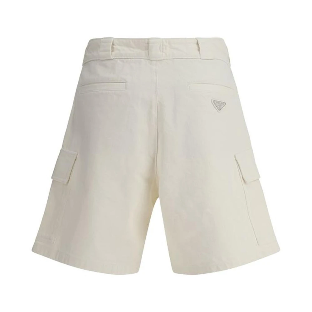 Prada Denim Shorts met Driehoekig Logo Plaque Beige Heren