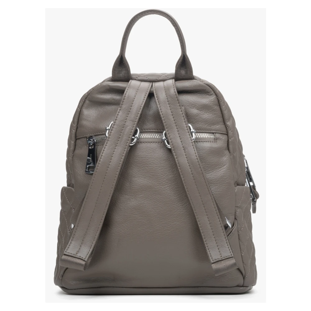 Estro Dames Donkergrijze Rugzak gemaakt van Gewatteerd Echt Leer Er00112158 Gray Dames