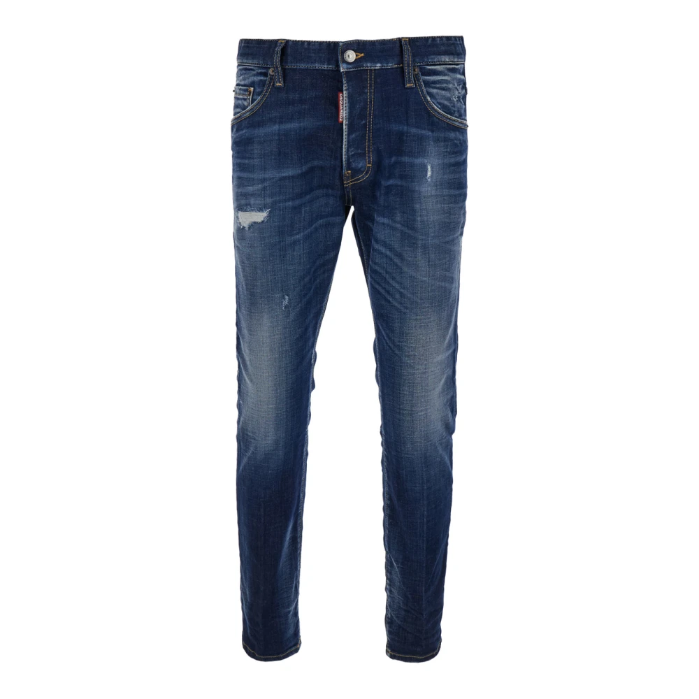 Dsquared2 Blauwe Jeans met Leren Applicaties Blue Heren