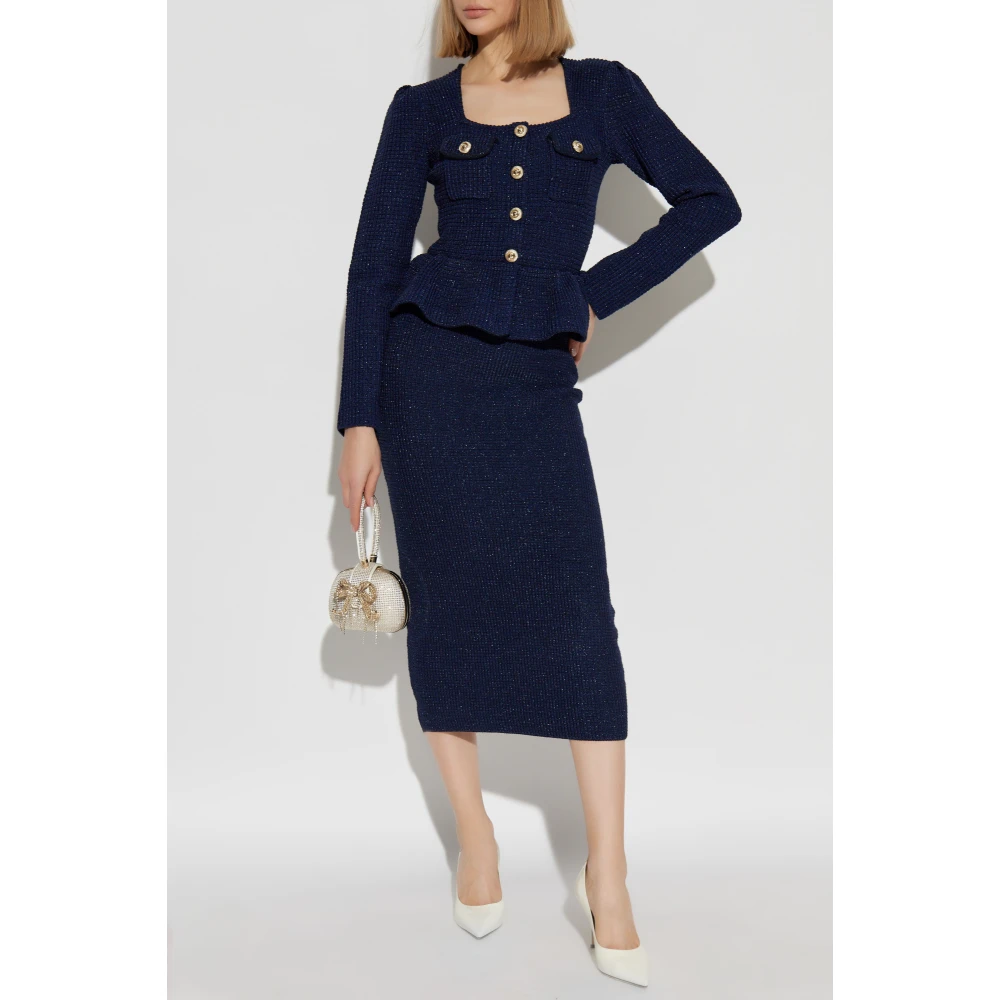 Self Portrait Midi Gebreide Jurk Rs25-034M-Bl Blue Dames