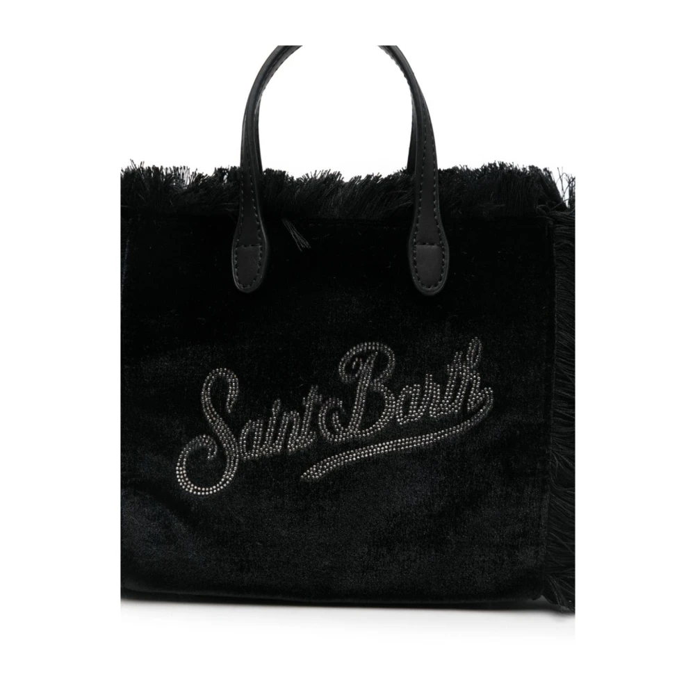 MC2 Saint Barth Fluwelen Leren Tote Tas Kristal Logo Black Dames