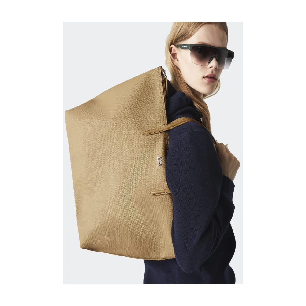 Lacoste Effen kleur logo geborduurde tas Beige Dames